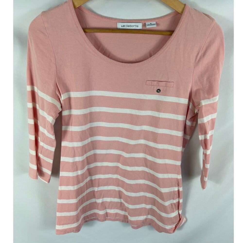 Liz Claiborne Stripe 3/4 Sleeve Tshirt Size Medium
